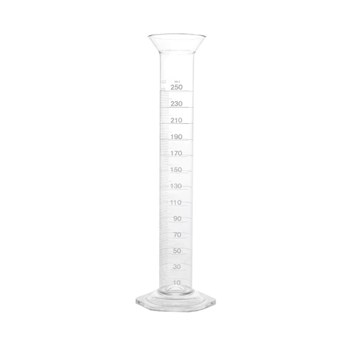 250mL Graduated Cylinder, Funnel Top, Hexagonal Base, Serialized